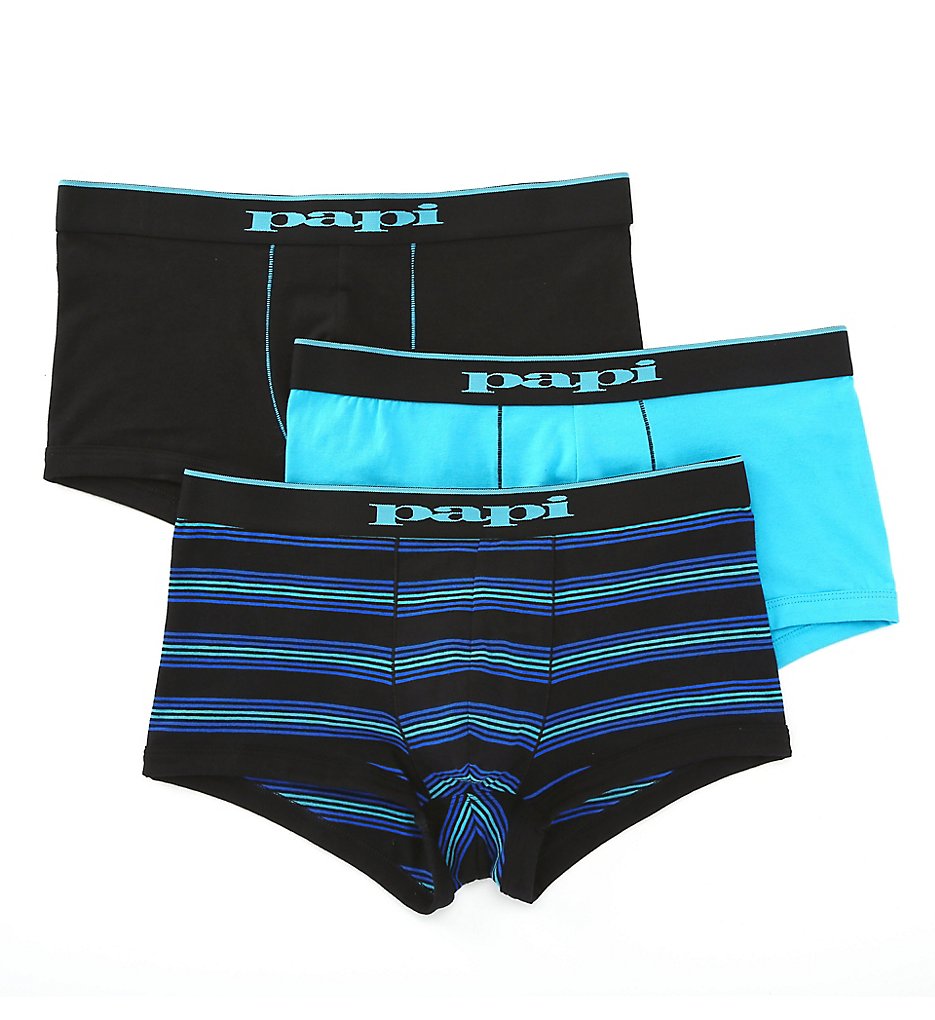 Papi 980502 Essentials Cotton Stretch Brazilian Trunk - 3 Pack (Turquoise/Black)