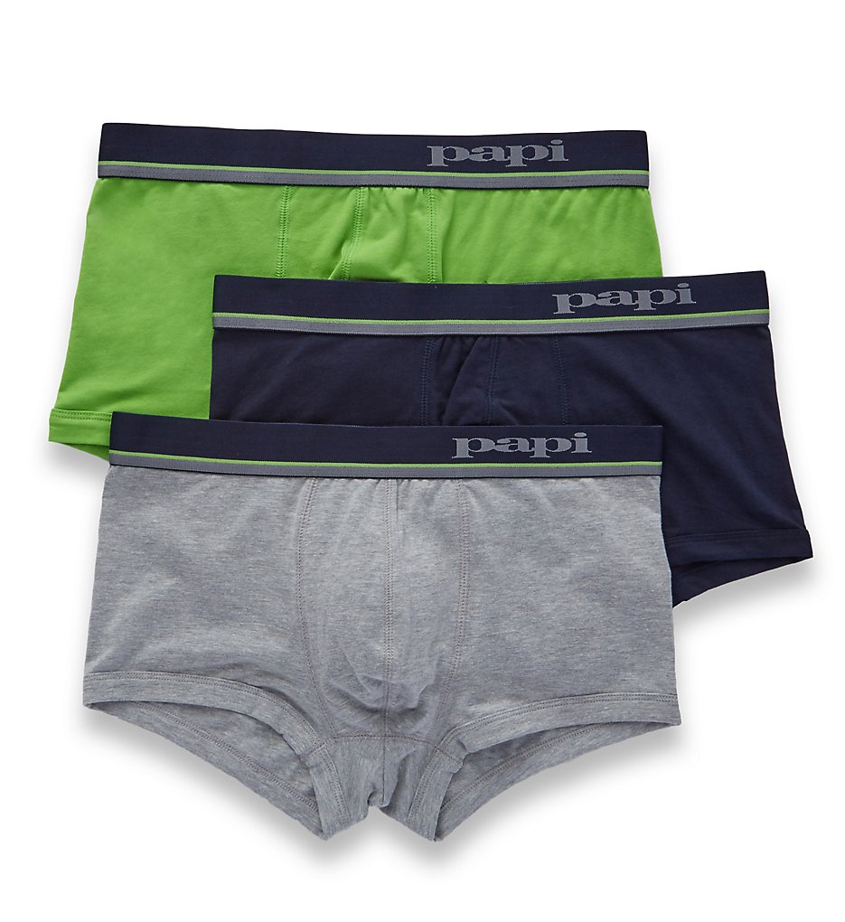 Papi 980527 Essentials Cotton Stretch Brazilian Trunk - 3 Pack (green/heather grey/nav)