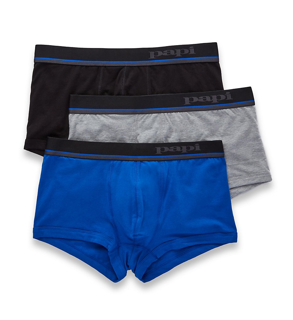 Papi 980527 Essentials Cotton Stretch Brazilian Trunk - 3 Pack (heather grey/blue/blk)