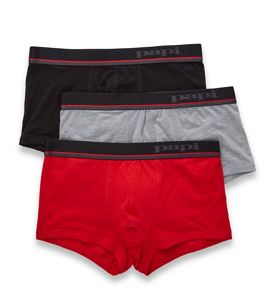 Papi 980527 Essentials Cotton Stretch Brazilian Trunk - 3 Pack (heather grey/red/black)