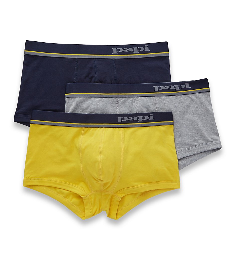 Papi 980527 Essentials Cotton Stretch Brazilian Trunk - 3 Pack (yellow/htr grey/navy)