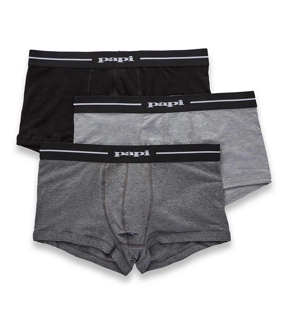 Papi 980528 Essentials Cotton Stretch Brazilian Trunk - 3 Pack (Htr Gry/Charcoal/Black)