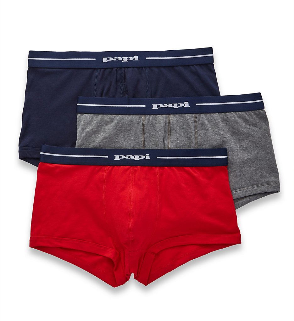 Papi 980528 Essentials Cotton Stretch Brazilian Trunk - 3 Pack (Heather Grey/Red/Navy)