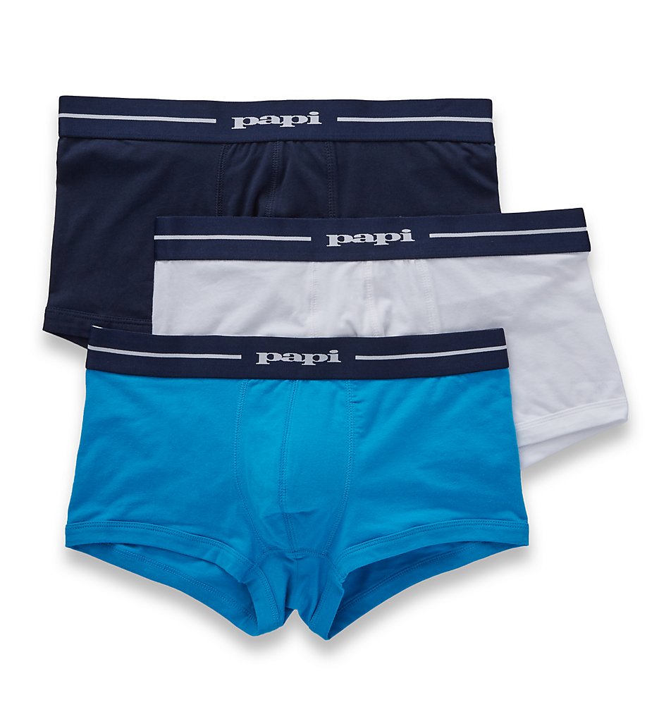 Papi 980528 Essentials Cotton Stretch Brazilian Trunk - 3 Pack (White/Turquoise/Navy)