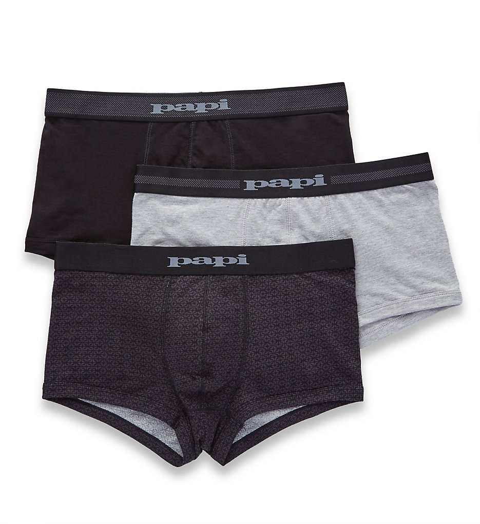 Papi 980530 Maya Cotton Stretch Brazilian Trunks - 3 Pack (Grey Print/Blue/Black)