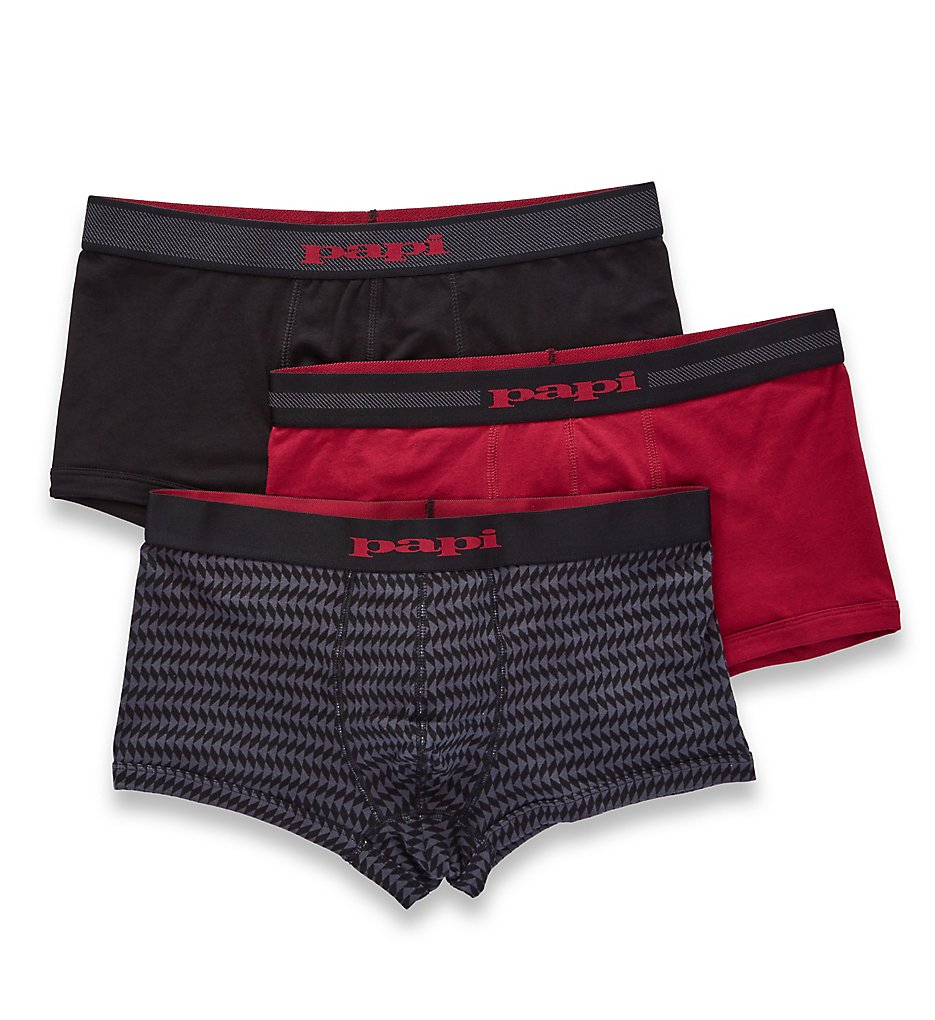 Papi 980532 Inca Cotton Stretch Brazilian Trunks - 3 Pack (Grey Print/Red/Black)