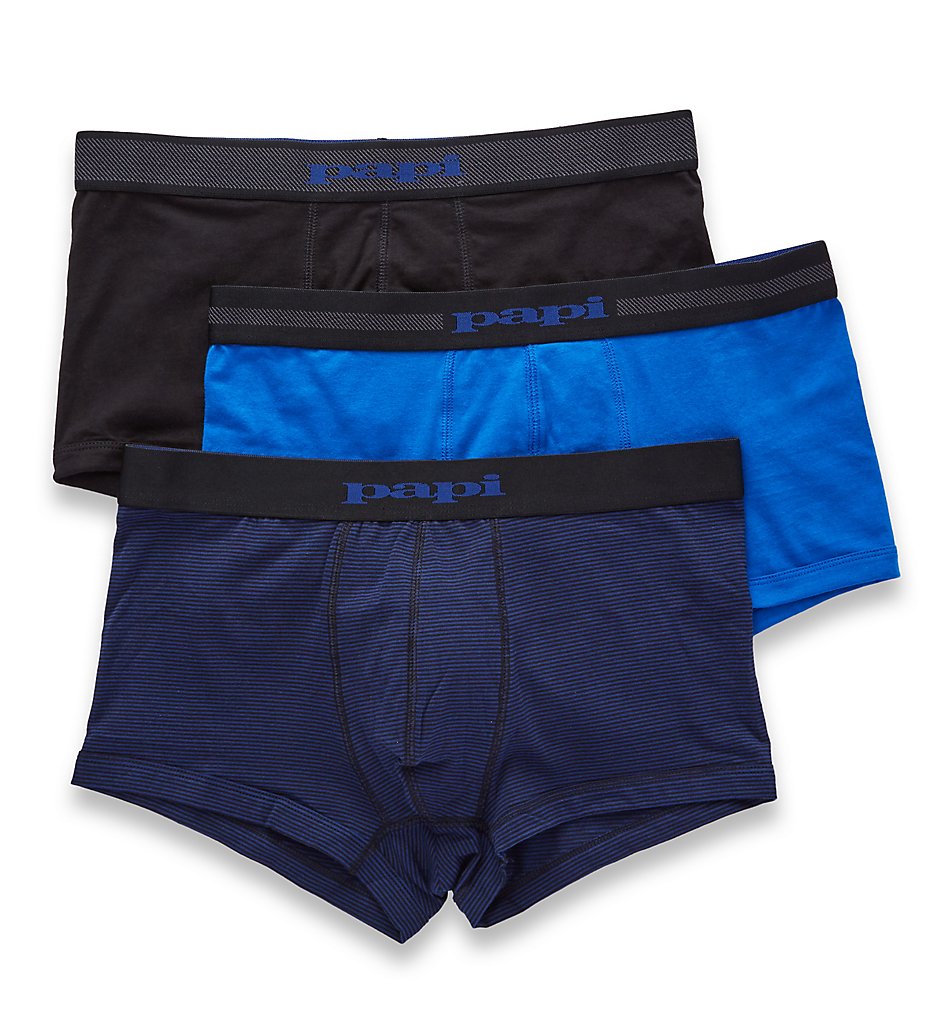 Papi 980533 Essentials Cotton Stretch Brazilian Trunk - 3 Pack (Blue Stripe/Blue/Black)