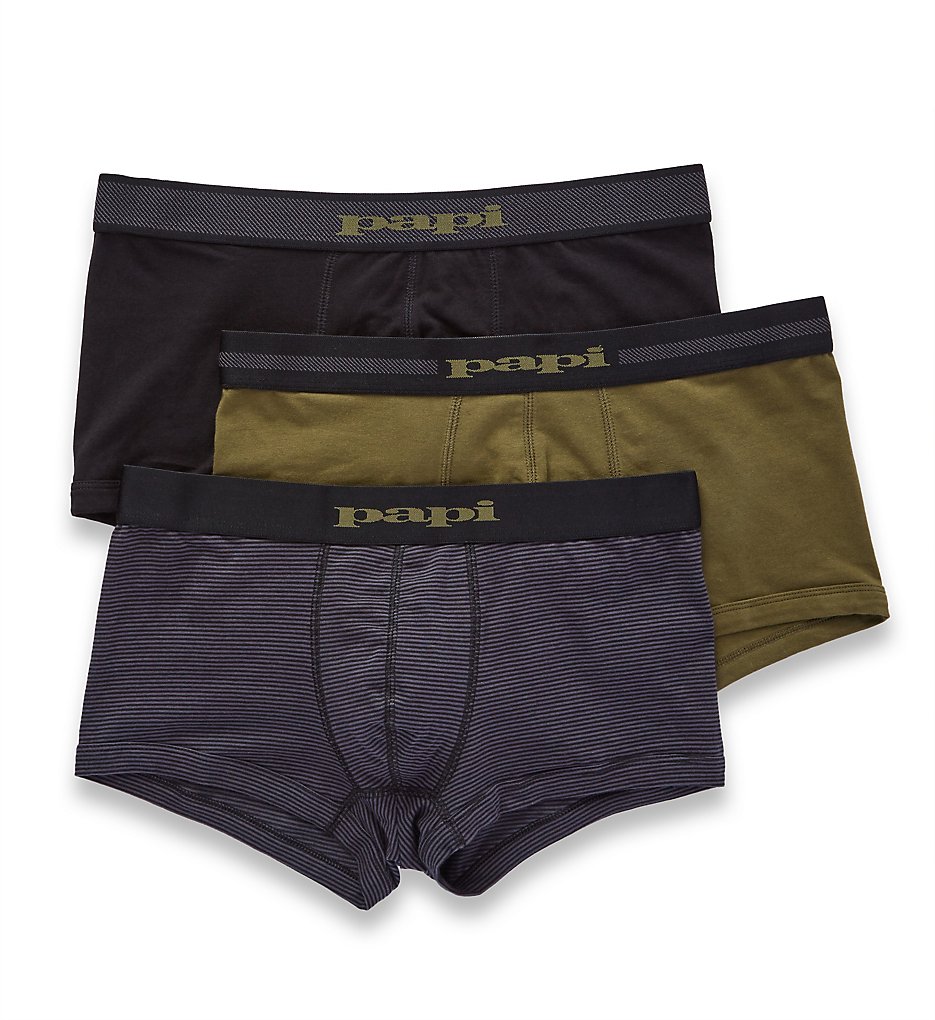 Papi 980533 Essentials Cotton Stretch Brazilian Trunk - 3 Pack (Grey stripe/Olive/Blac)