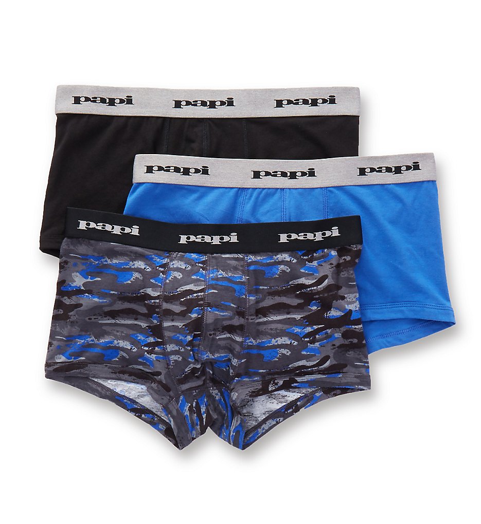 Papi 980535 Camo Cotton Stretch Brazilian Trunks - 3 Pack (blue/camo/black)
