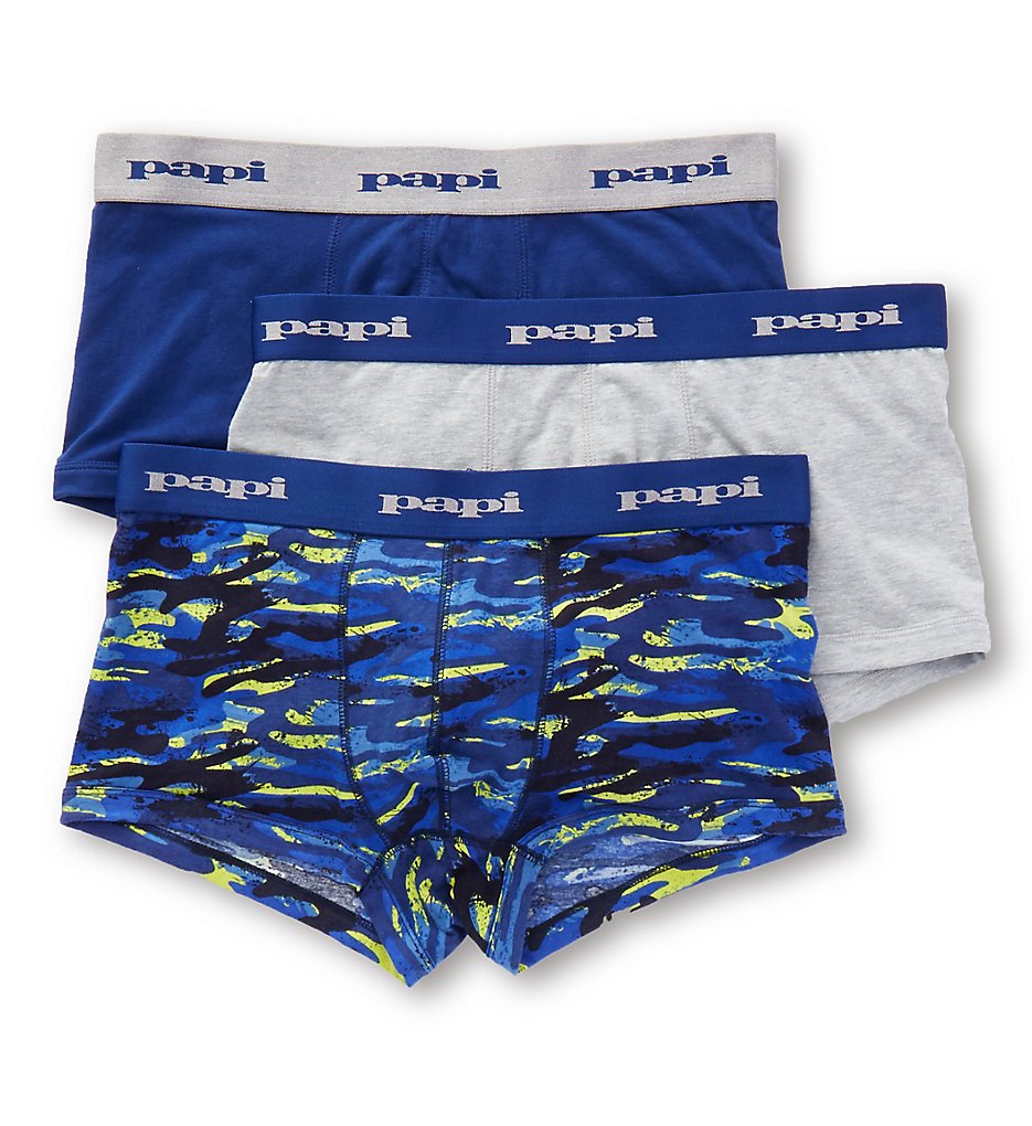 Papi 980535 Camo Cotton Stretch Brazilian Trunks - 3 Pack (heather grey/camo/blue)