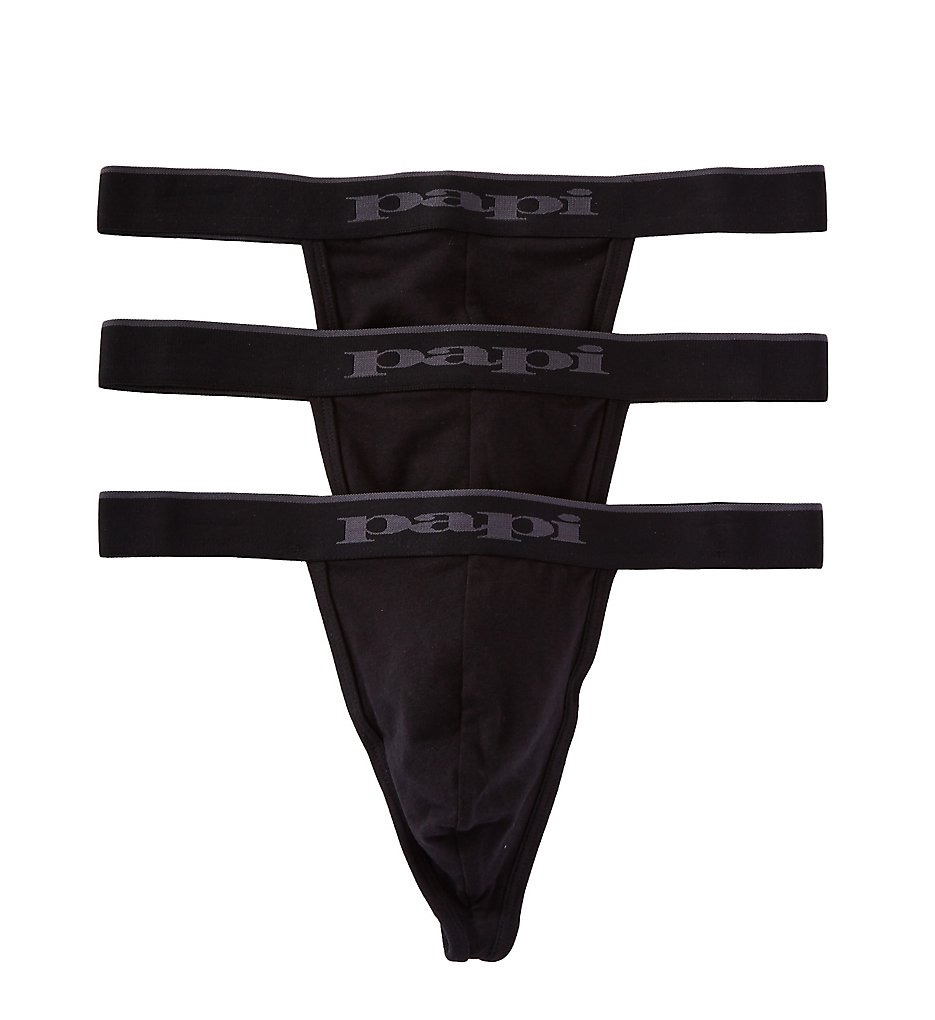 Papi 980902 Essentials Cotton Stretch Thong - 3 Pack (Black)