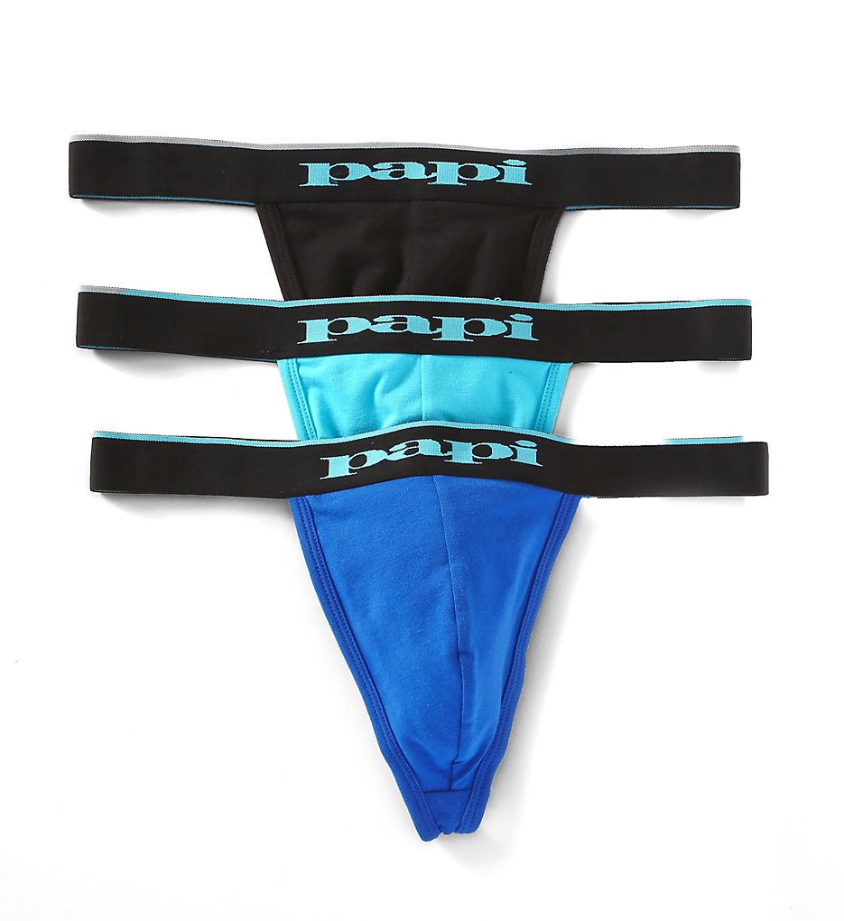 Papi 980902 Essentials Cotton Stretch Thong - 3 Pack (Blue Assorted)