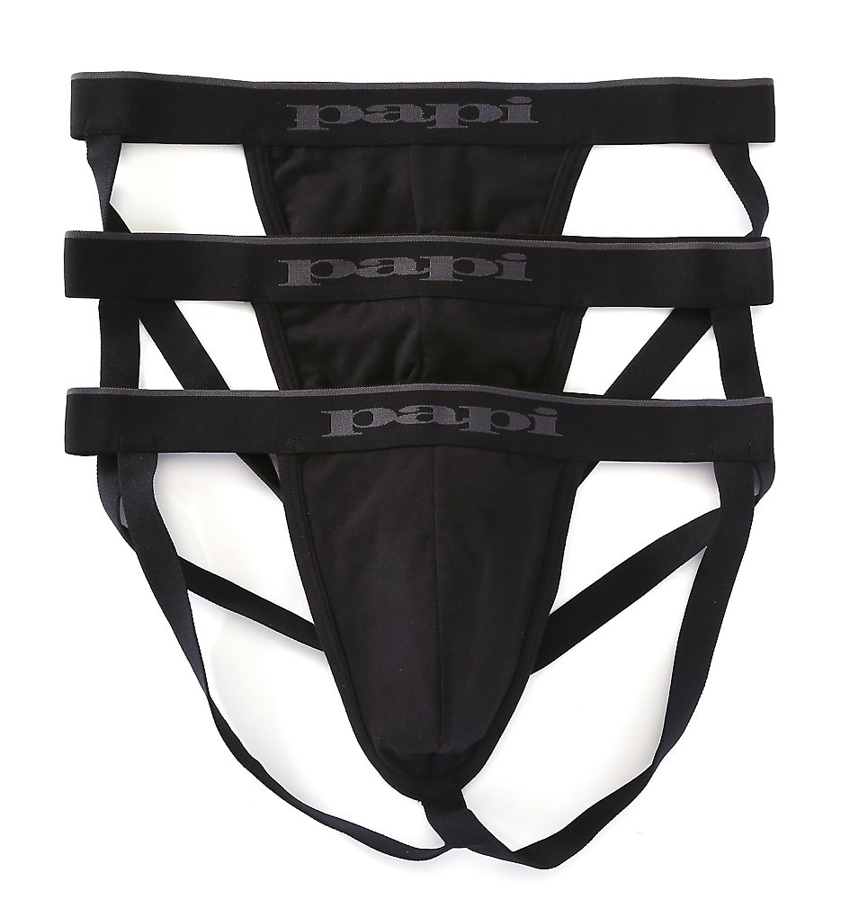 Papi 980911 Essentials Cotton Stretch Jockstrap - 3 Pack (Black)