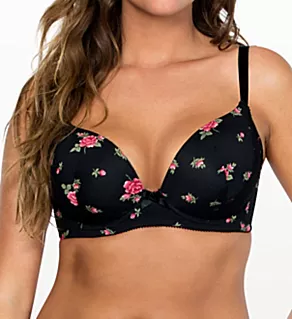 Casey Plunge Molded Bra Black/Rose Print 30D