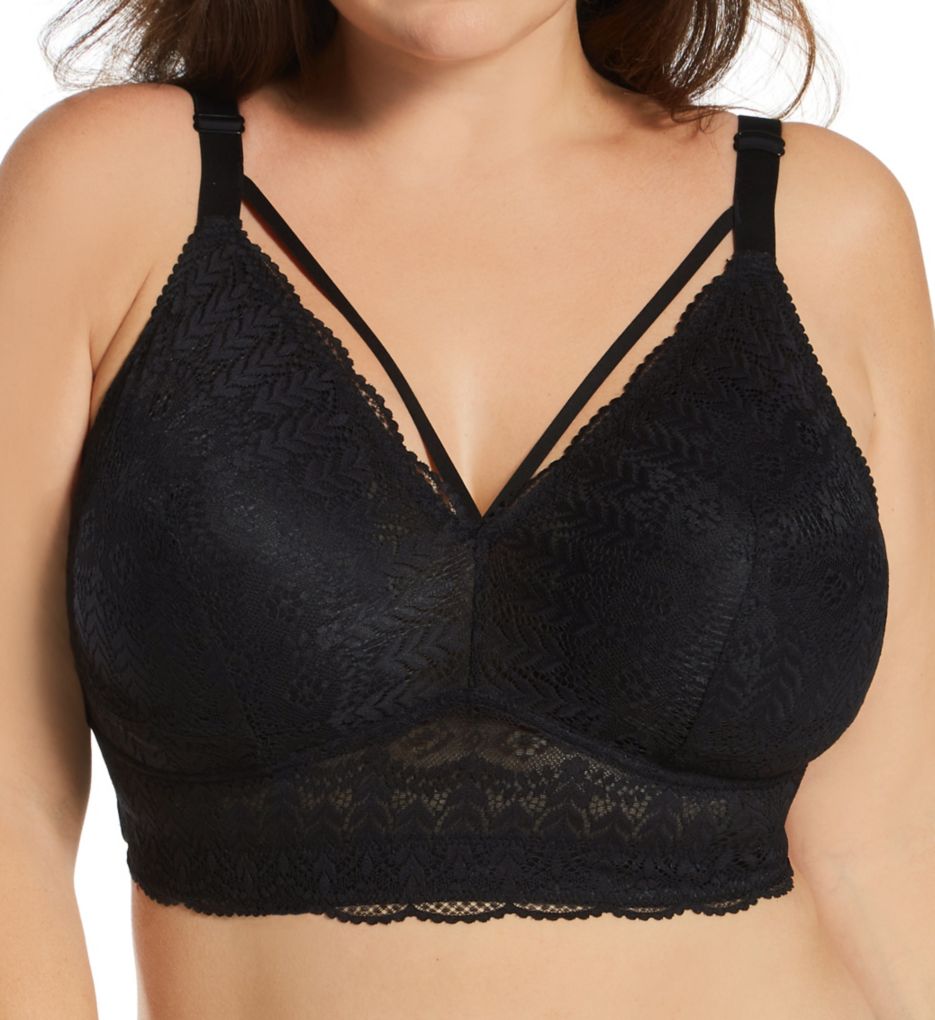 Parfait Mia Wire-free Longline Padded Lace Bralette - Black