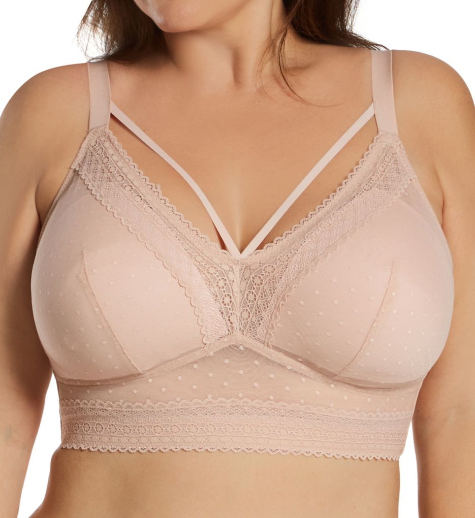 Parfait Mia Dot Wire-Free Longline Padded Lace Bralette - Cameo Rose - Curvy