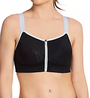 Wave Front Zipper Sports Bra Black 32C