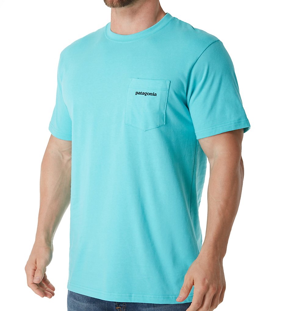 Patagonia 38910 P-6 Pocket Logo 100% Organic Cotton T-Shirt (Strait Blue)