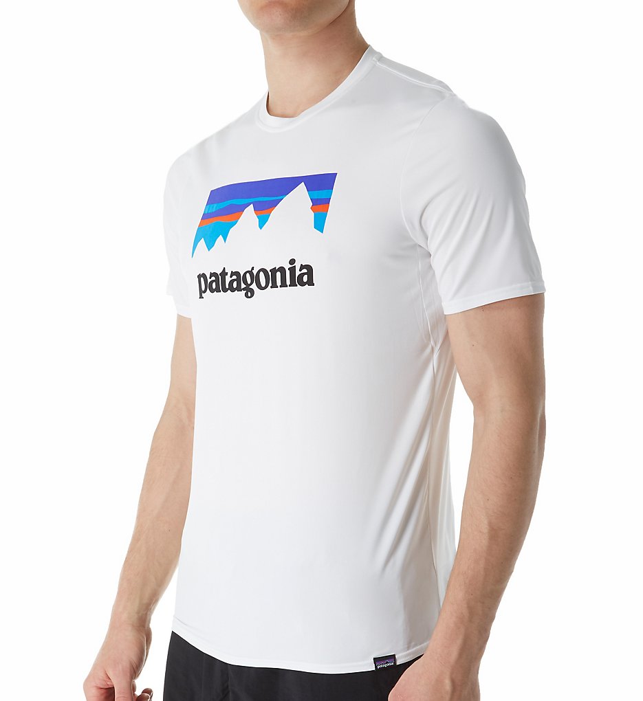 Patagonia 45286 Capilene Daily Short Sleeve Graphic T-Shirt (Shop Sticker/White)