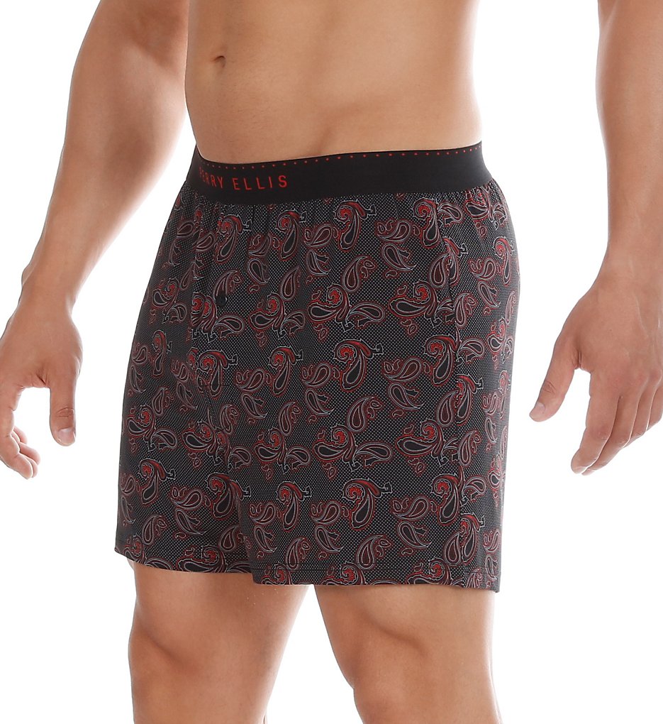 Perry Ellis 163050 Luxe Peacock Paisley Print Boxer Short (Black/Intensity)