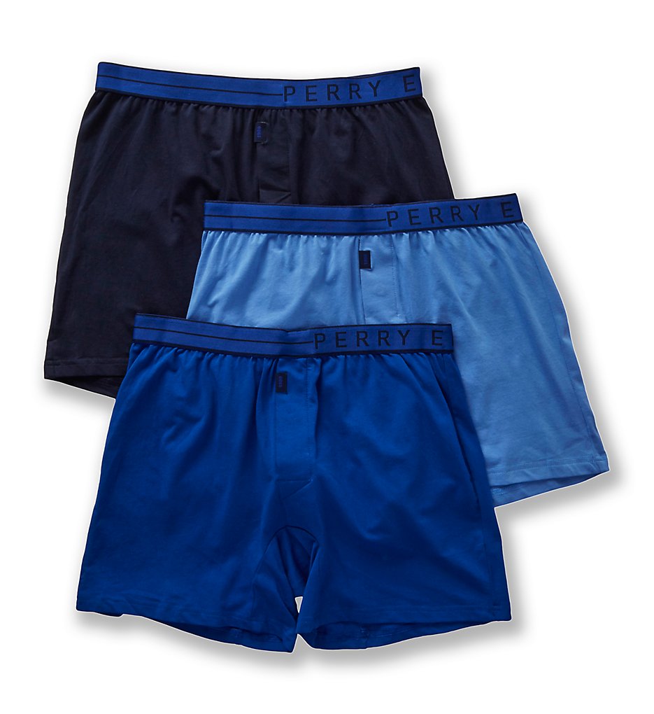 Perry Ellis 208001 Conformity Cotton Stretch Boxer Briefs - 3 Pack (Blue Assort)