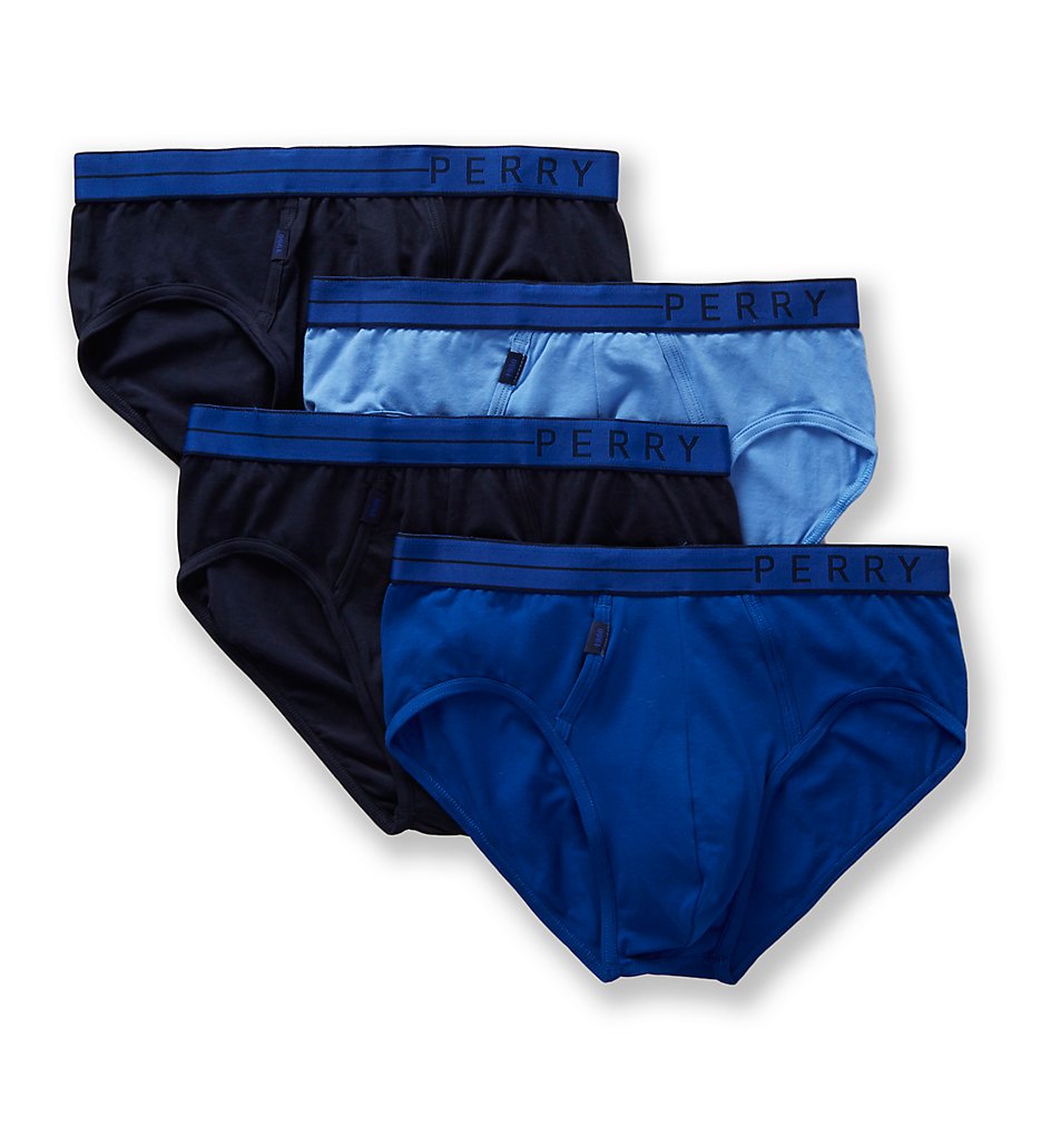 Perry Ellis 214002 Conformity Cotton Stretch Briefs - 4 Pack (Blue Assort)