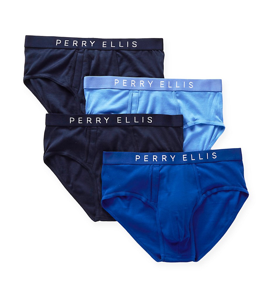 Perry Ellis 543107 Identity 100% Pure Cotton Briefs - 4 Pack (Blue Assort)