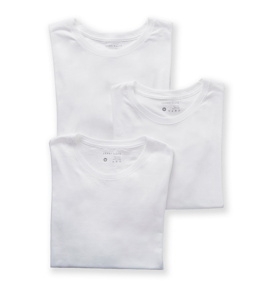 Perry Ellis 548106 Identity 100% Pure Cotton Crew T-Shirts - 3 Pack (White)