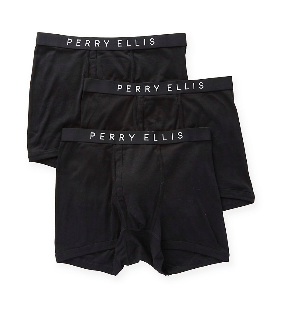 Perry Ellis 555107 Identity 100% Pure Cotton Trunks - 3 Pack (Black)