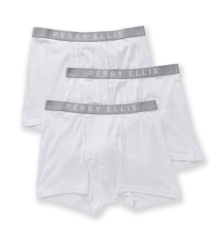 Perry Ellis 555107 Identity 100% Pure Cotton Trunks - 3 Pack (White)