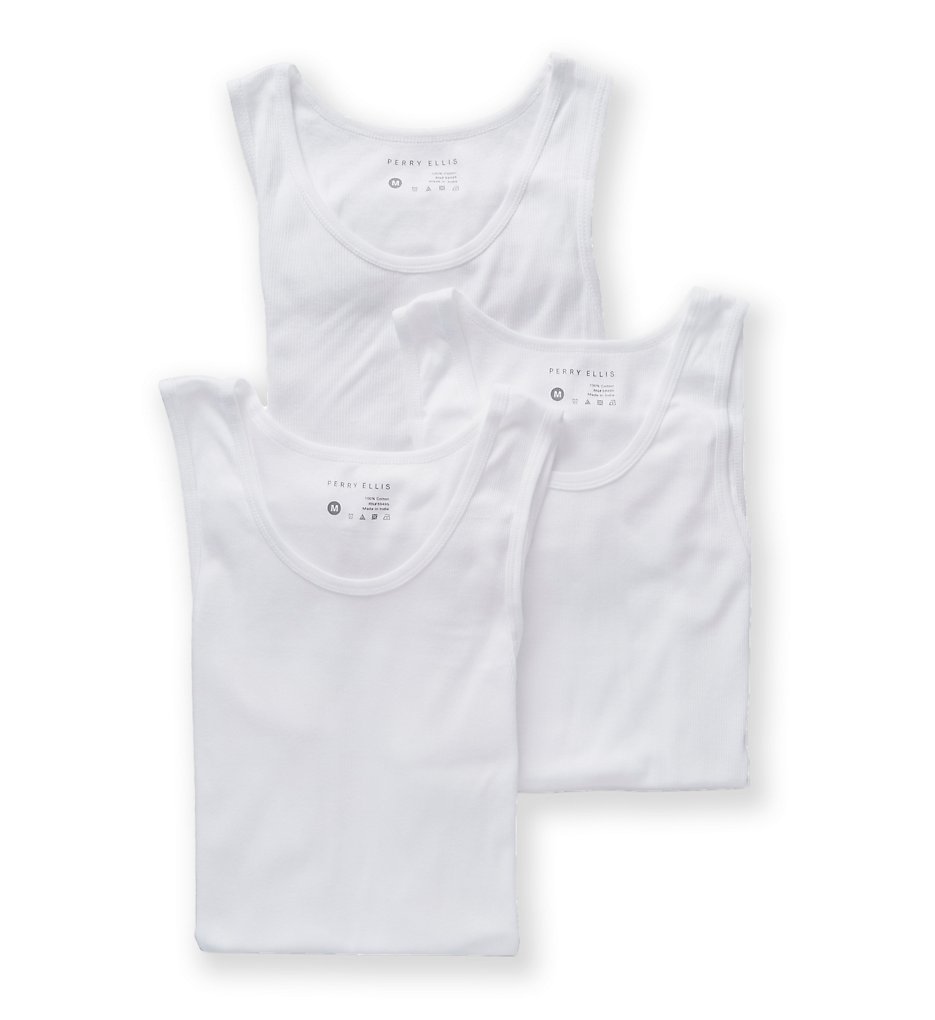 Perry Ellis 568105 Identity 100% Pure Cotton Tanks - 3 Pack (White)