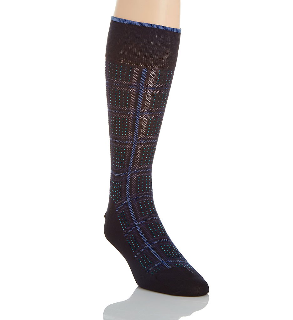 Perry Ellis 829242 Mercerized Cotton Plaid & Dot Luxury Sock (Navy)