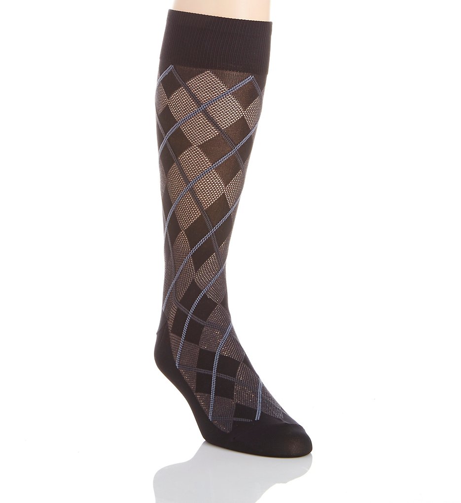 Perry Ellis 839678 Microfiber Luxury All Over Argyle Sock (Black)