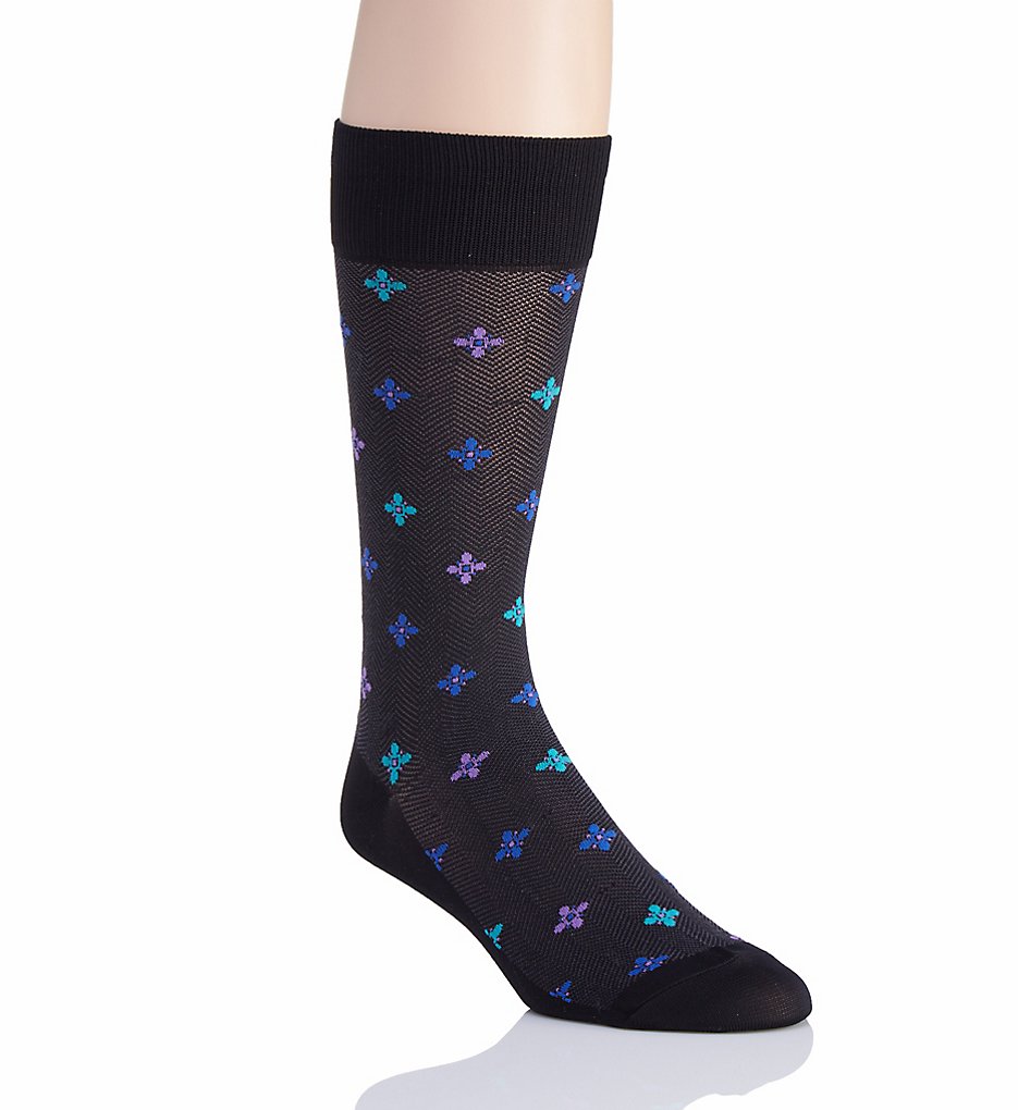 Perry Ellis 839696 Superior Soft Luxury Flower Sock (Black)