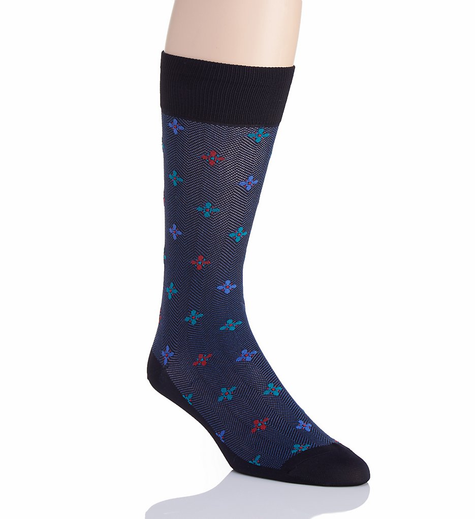 Perry Ellis 839696 Superior Soft Luxury Flower Sock (Navy)