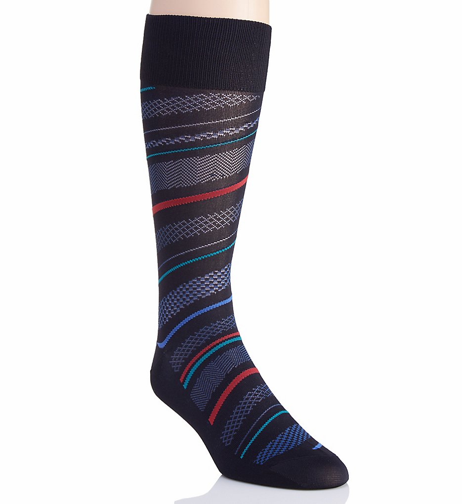 Perry Ellis 839701 Microfiber Luxury Stripe Sock (Navy)