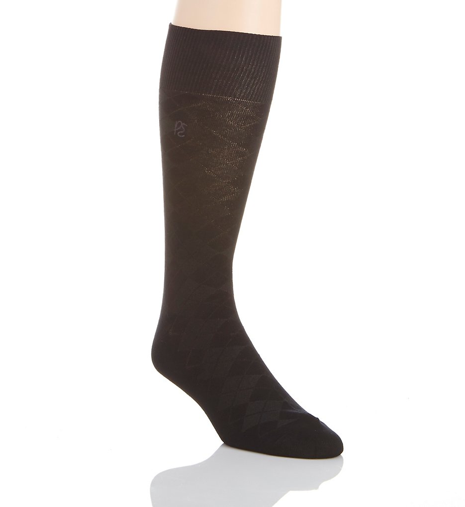 Perry Ellis 859593 Superior Soft Luxury Tex Argyle Logo Sock (Black)
