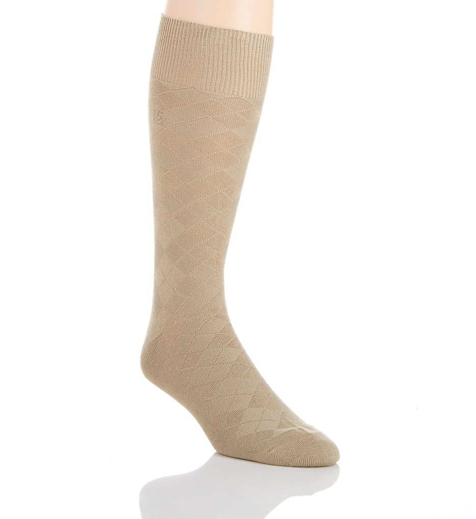 Perry Ellis 859593 Superior Soft Luxury Tex Argyle Logo Sock (Khaki)