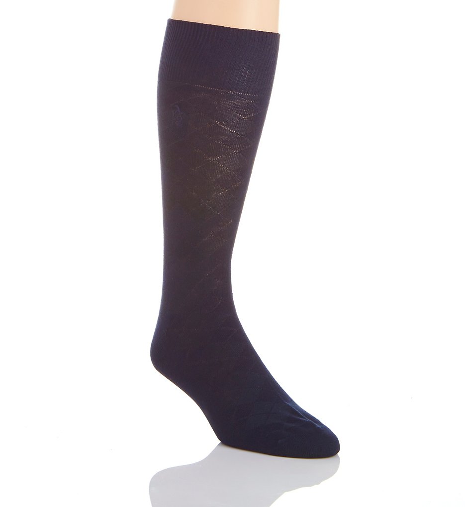 Perry Ellis 859593 Superior Soft Luxury Tex Argyle Logo Sock (Navy)