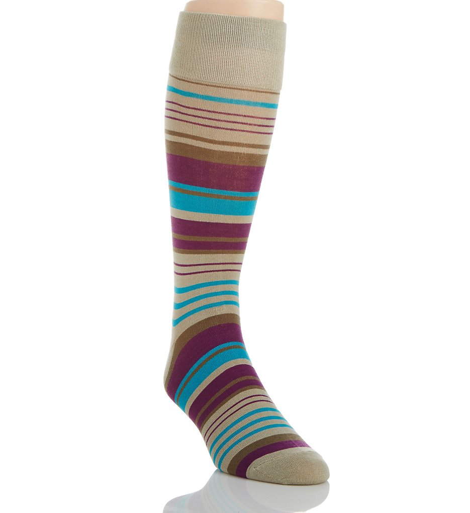 Perry Ellis 869539 Tencel Striped Luxury Sock (Stone)