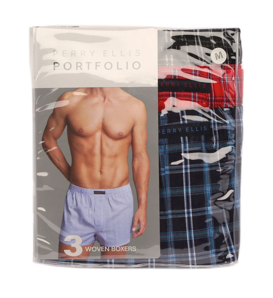 100% Cotton Solid Plaid Woven Boxers - 3 Pack-cs1