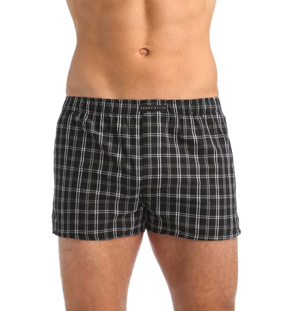 100% Cotton Solid Plaid Woven Boxers - 3 Pack-fs