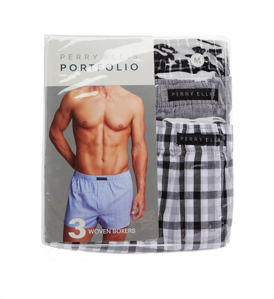 100% Cotton Solid & Plaids Woven Boxers - 3 Pack-cs1