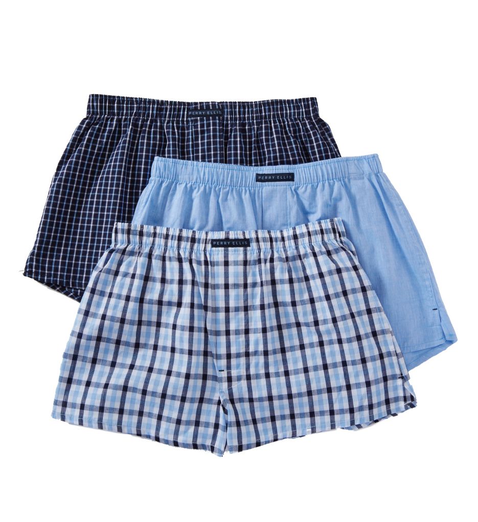 100% Cotton Solid & Plaids Woven Boxers - 3 Pack-cs2