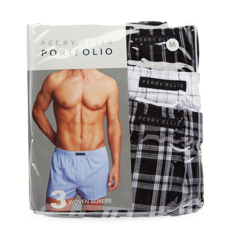 100% Cotton Plaids & Stripes Woven Boxers - 3 Pack-cs1