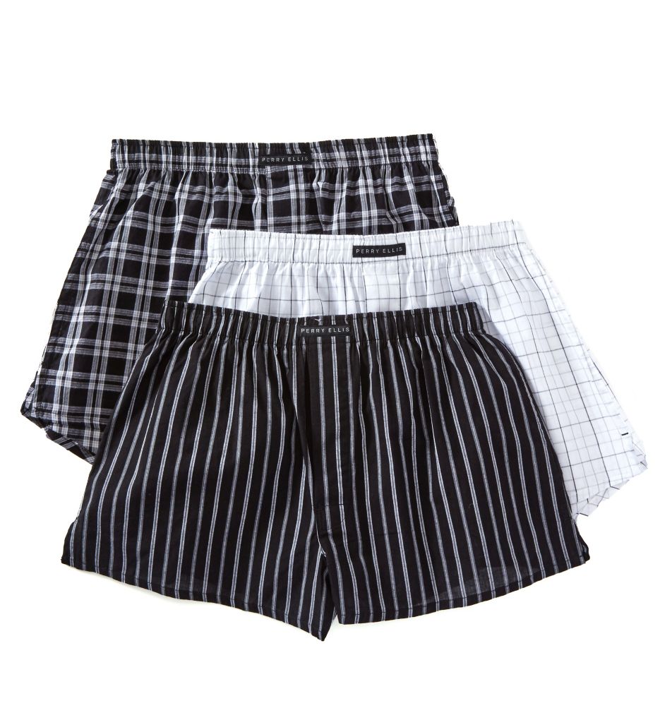 100% Cotton Plaids & Stripes Woven Boxers - 3 Pack-cs2