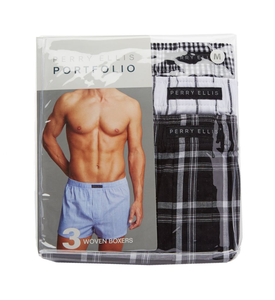 100% Cotton Plaid & Stripe Woven Boxers - 3 Pack-cs1