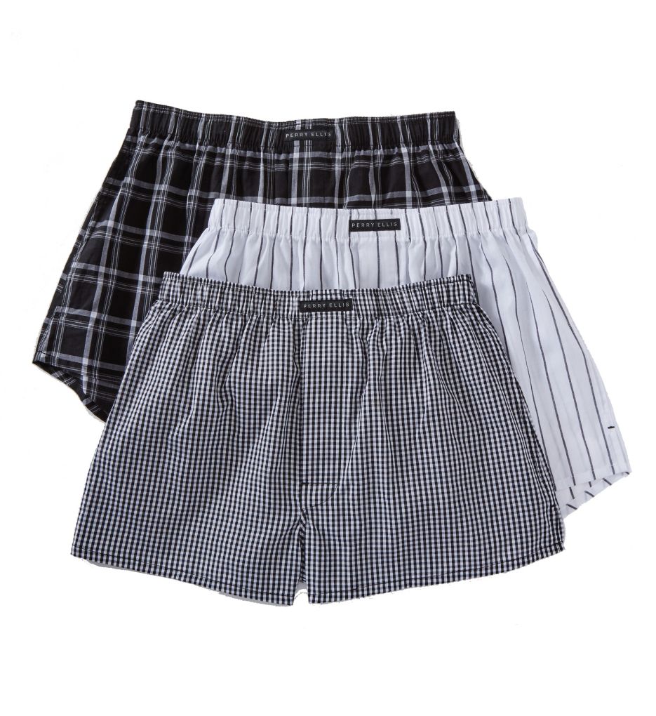 100% Cotton Plaid & Stripe Woven Boxers - 3 Pack-cs2