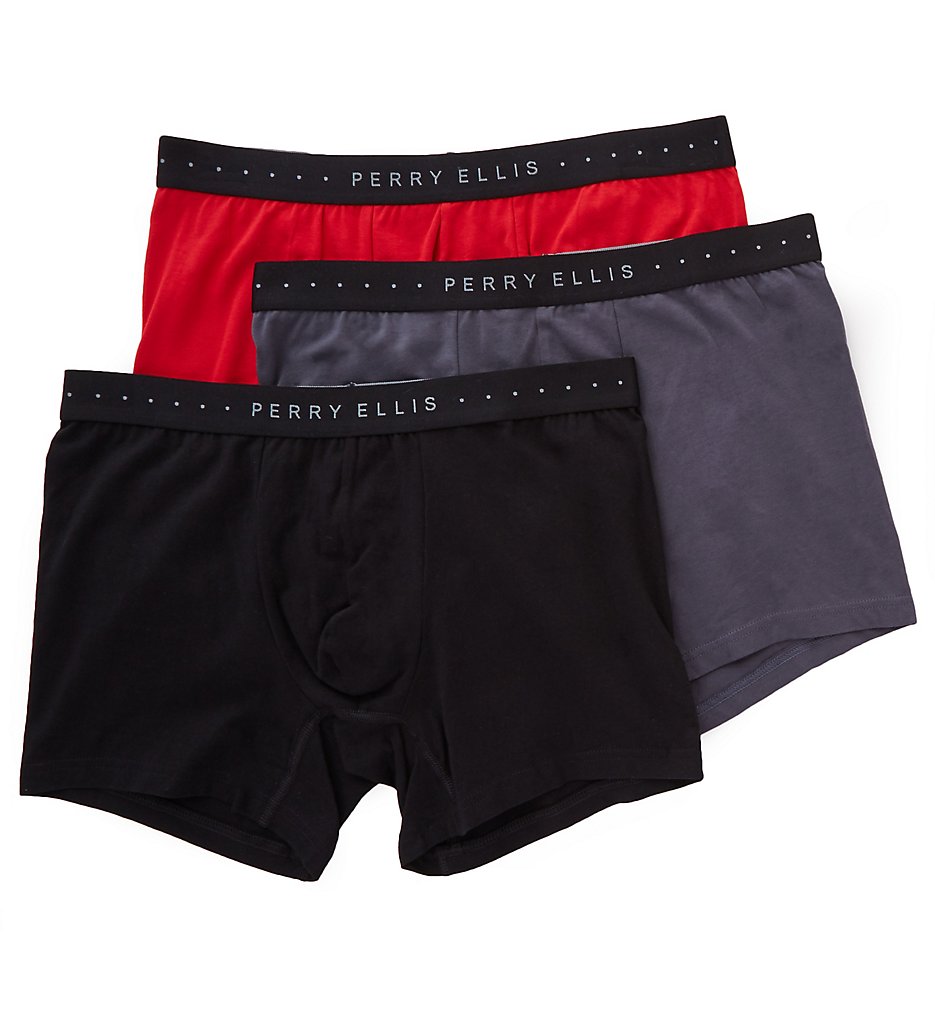 Perry Ellis 960560 Portfolio Cotton Stretch Boxer Briefs - 3 Pack (Intensity/Ebony/Black)