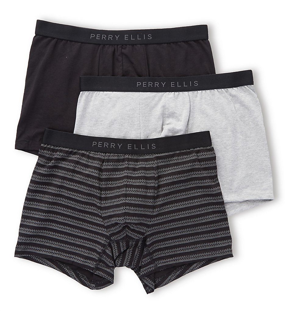 Perry Ellis 960585 Birds Eye Cotton Stretch Boxer Briefs - 3 Pack (Black/Heather Gray)
